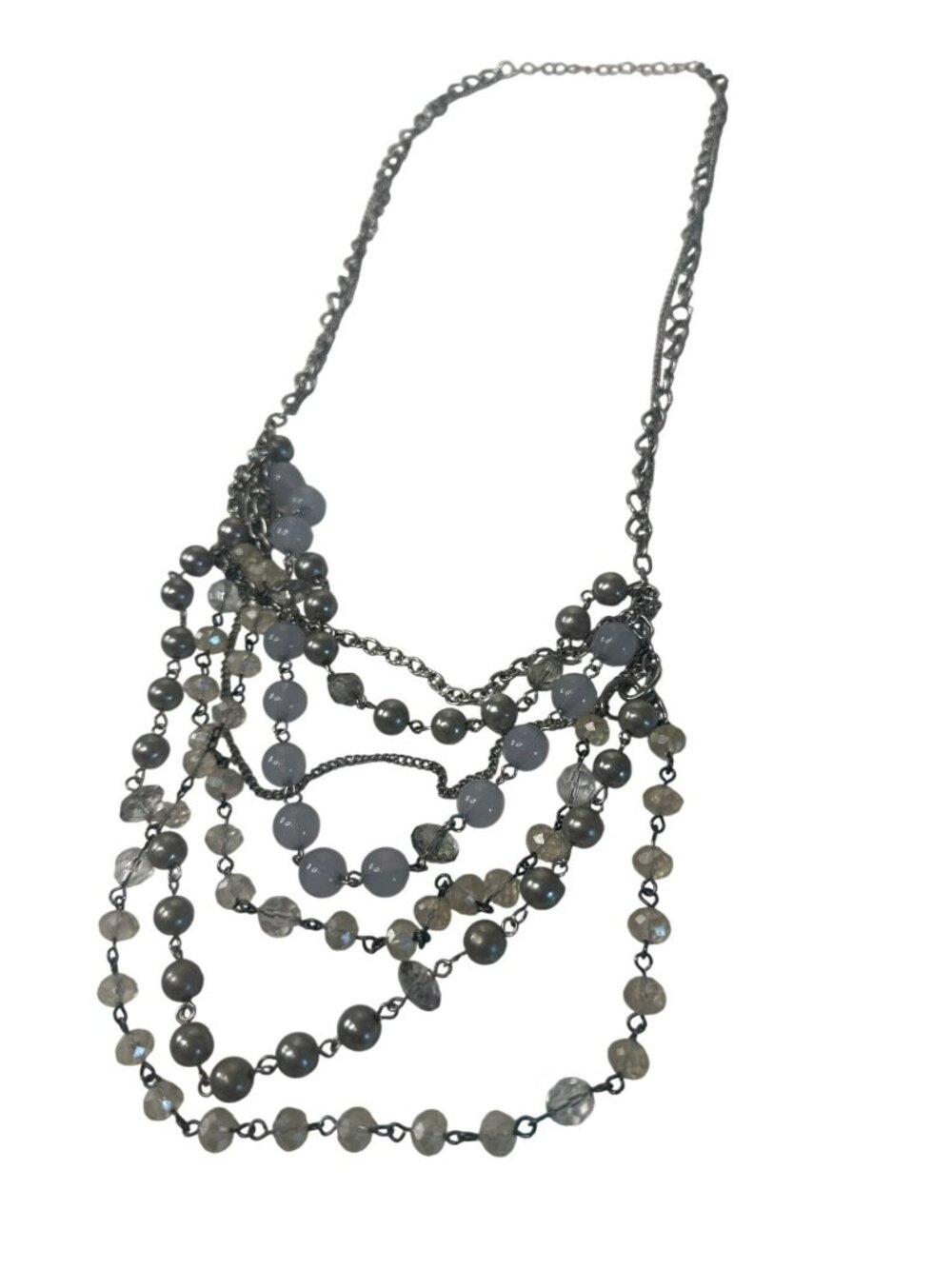 Layered Beaded Chain Necklace Gray & Clear Beads Statement Jewelry Career